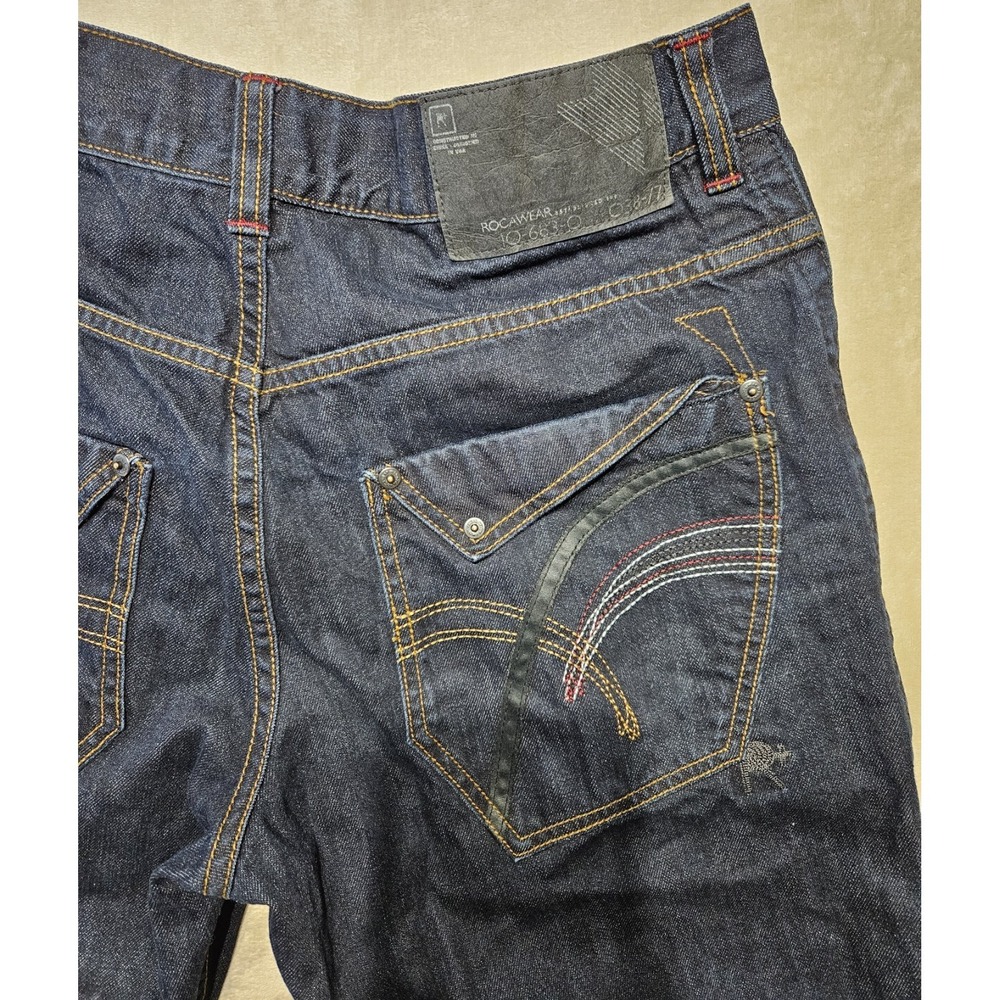 Rocawear Jeans Mens 36 Regular Fit Dark Wash Y2K Hip Hop Denim Pants Flap Pocket - Picture 4 of 10
